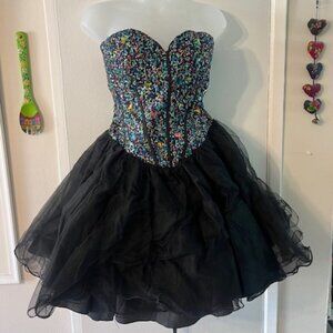 Floral Black Strapless Dress